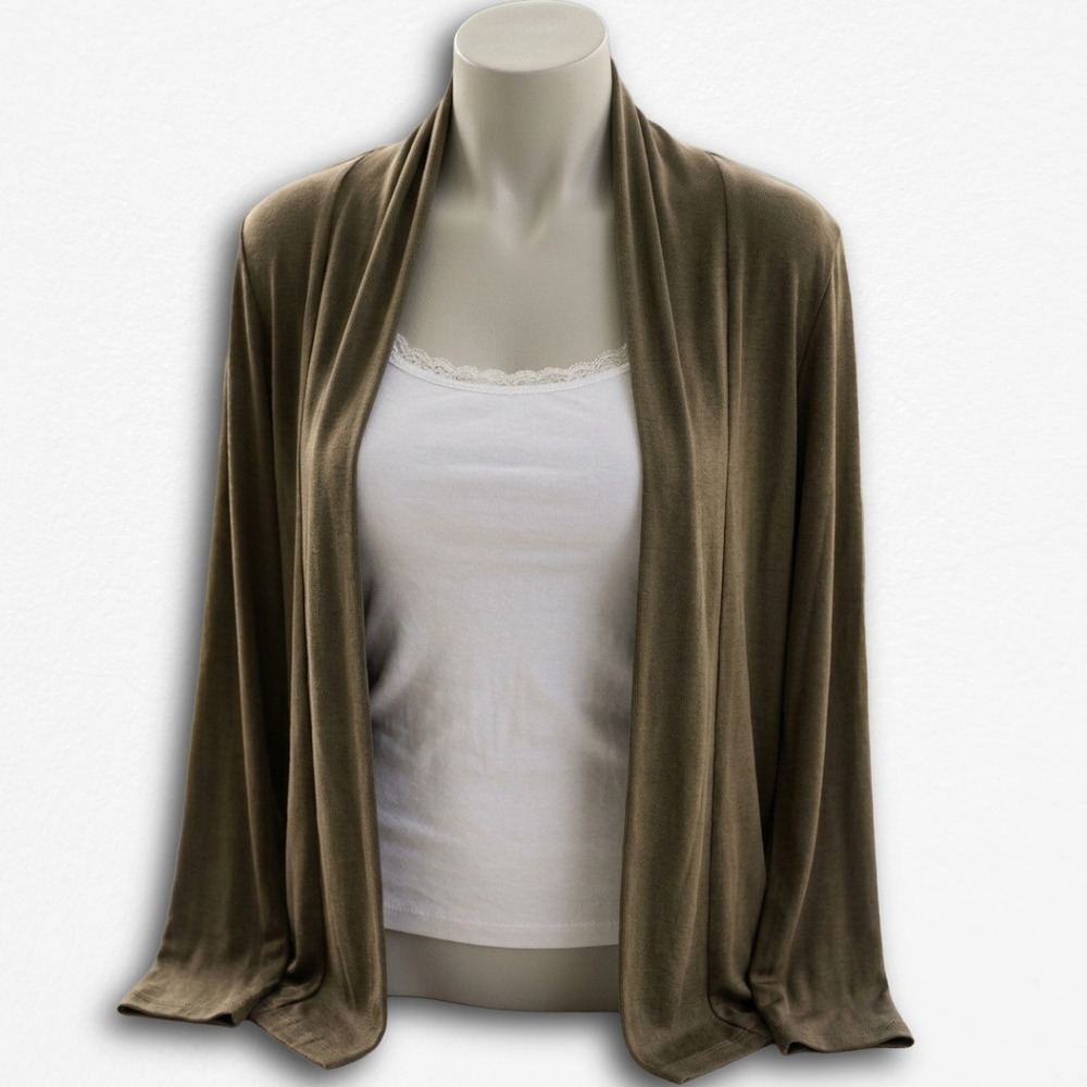 Coldwater Creek Brown Travel Knit Cardigan Open Front Shawl Collar Sweater Large